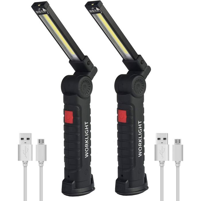 Lot de 2 lampes de travail LED COB rechargeables éclairage datelier lampe torche lampe dinspection pour la randonnée et le