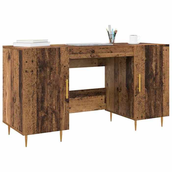 Bureau en bois dingénierie - CLARENCE - 140x50x75 cm - Bois ancien - Finition mate - Grand espace de stockage