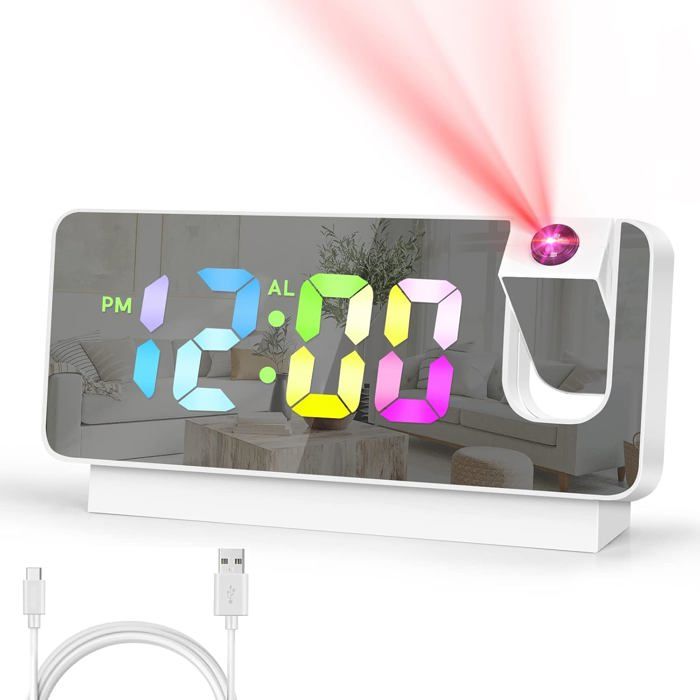 Réveil À Projection Pour Chambre À Coucher Réveil Led Pour Chambre À Coucher Horloge À Changement De Couleur Rvb Pour Adol[YR100]