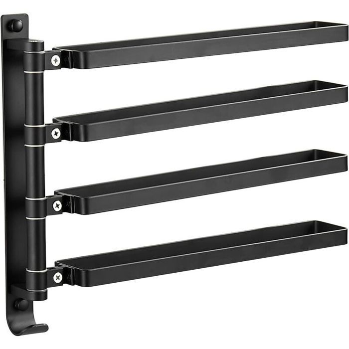 Porte-serviettes mural - PZCC - PZCC - 4 barres rotatives - Noir - Aluminium antirouille