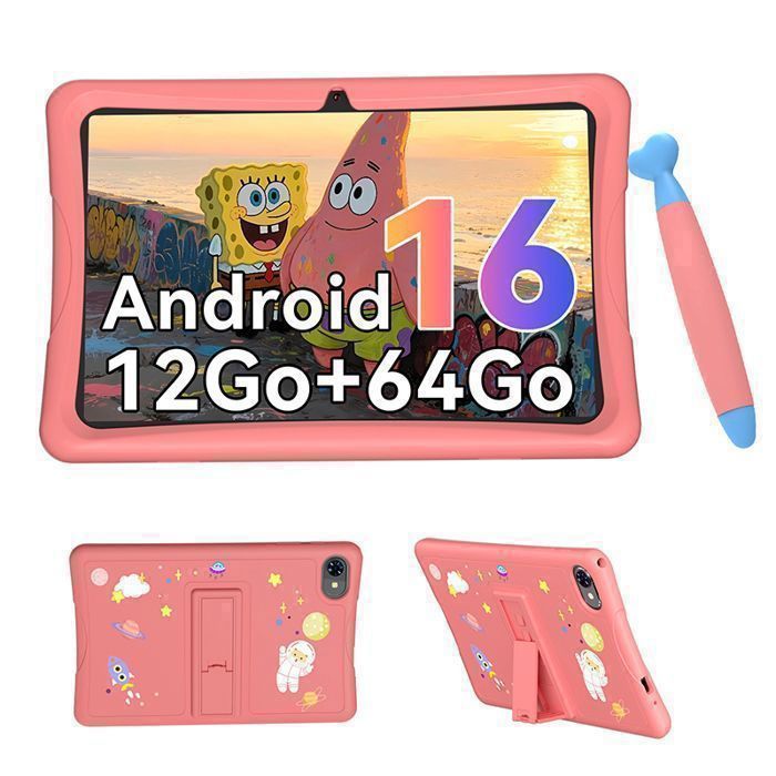 K10 Tablette Enfant 101 Éducative Android 1612Go RAM (4+8Go)64Go Extensible 2ToGoogle Kids SpaceContrôle ParentalStylet