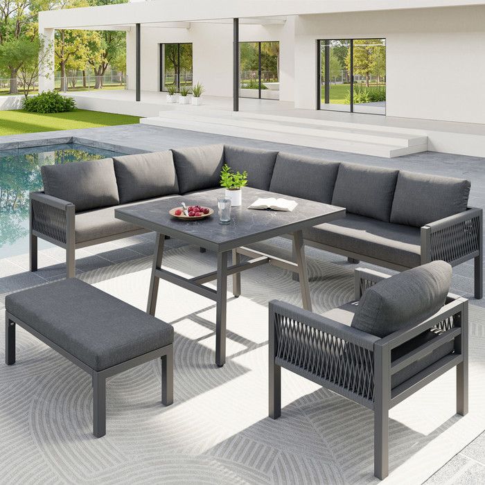 Salon de Jardin en L 8 Places Tressé Main avec Table et Coussins Épais Housses Détachables Ensemble Salon dextérieur complet gris Salon de Jardin en L 8 Places Tressé Main avec Table et Coussins Épais Housses Détachables Ensemble Salon dextérieur complet gris
