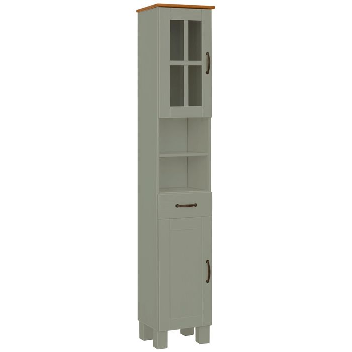 Alby-armoire De Salle De Bain Avec 1 Porte Vitrée Et 1 Porte à Vitrage En Miel Vert