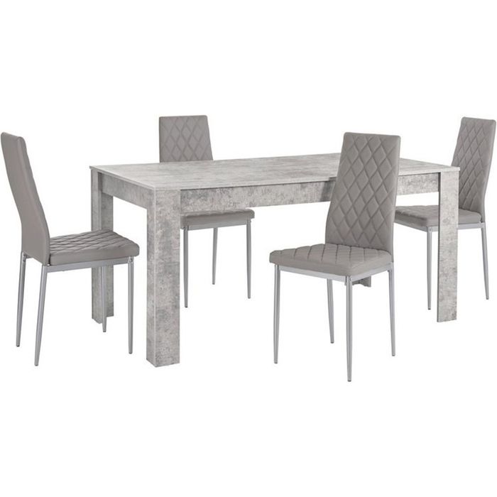 Lynn Et Brooke - Ensemble De Table à Manger Table béton 160x90 cm Et 4 Chaises Gris