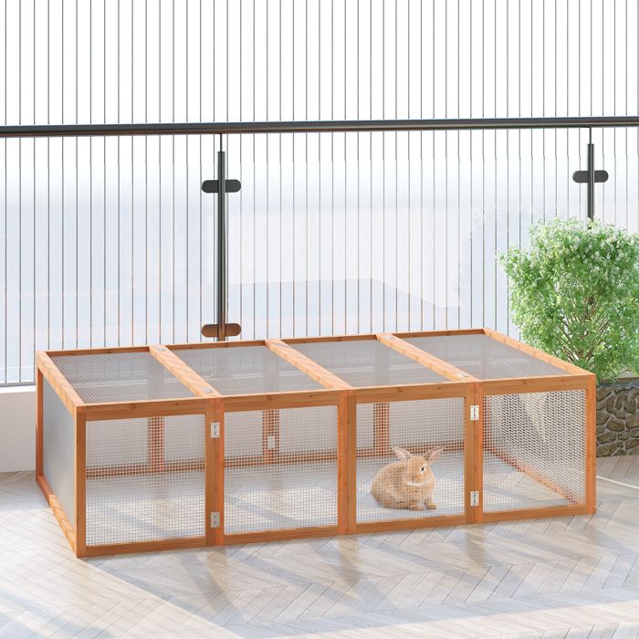 Enclos extérieur pour lapins et petits animaux en bois de sapin finition naturelle 181 x 100 x 48 cm idéal pour les jardins.