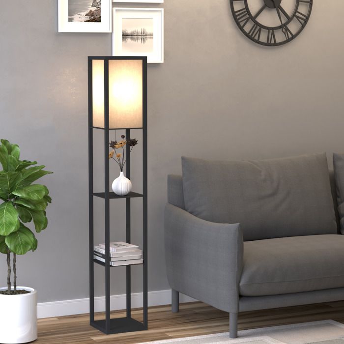 MOTHINESSTO457-Lampadaire étagère 26L x 26l x 160H cm 3 étagères 4 Niveaux MDF Noir
