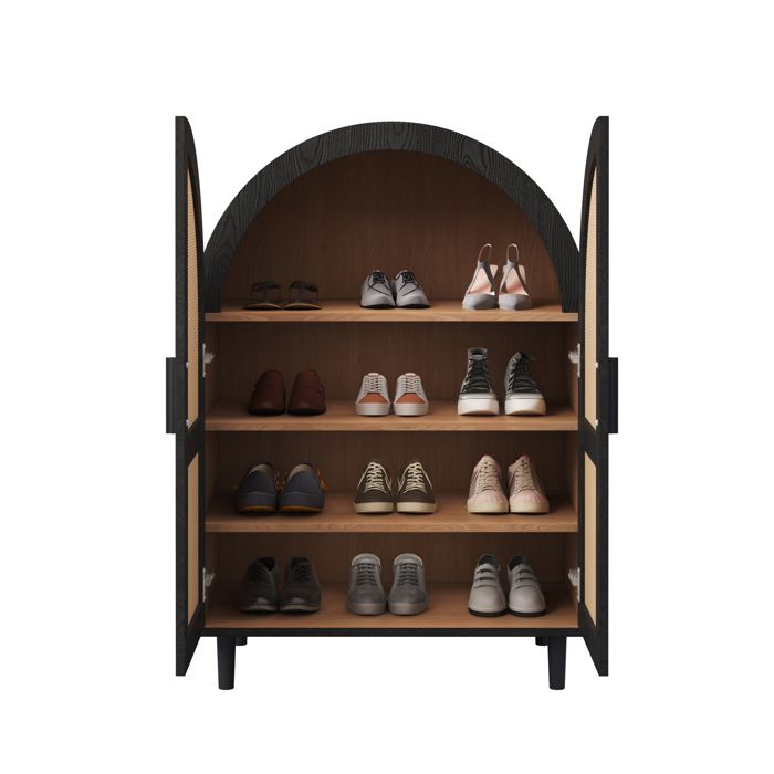 Commode moderne avec portes en rotin ajouré et étagères multiples design extérieur arrondi