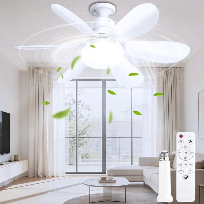 Ventilateur plafond LED avec lumière télécommande 50cm 3 vitesses minuterie silencieux 3000-6500K