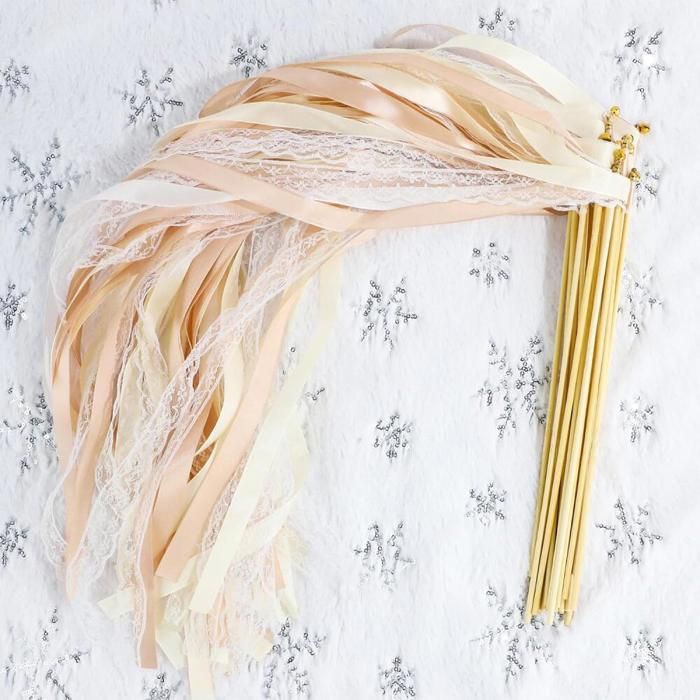 Lot de 30 Baguettes de Mariage avec Clochette - Ruban Banderole Féerique pour Fête et Anniversaire - Champagne