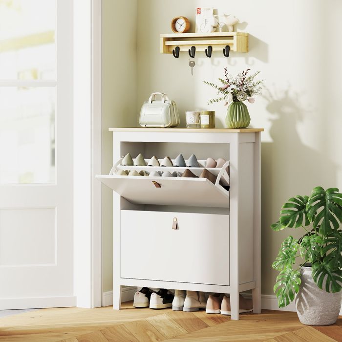 Meuble à chaussures slim 2 tiroirs pour 14 paires EU44 étagères réglables 80 x 24 x 95 5 cm blanc