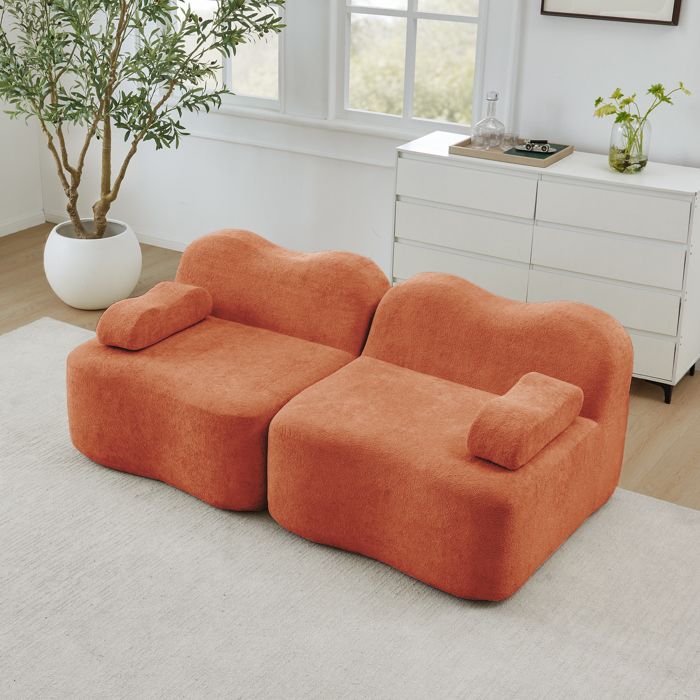 Canapé modulable 2 places forme ondulée sans armature assises extra profondes accoudoir mobile prêt à lemploi orange