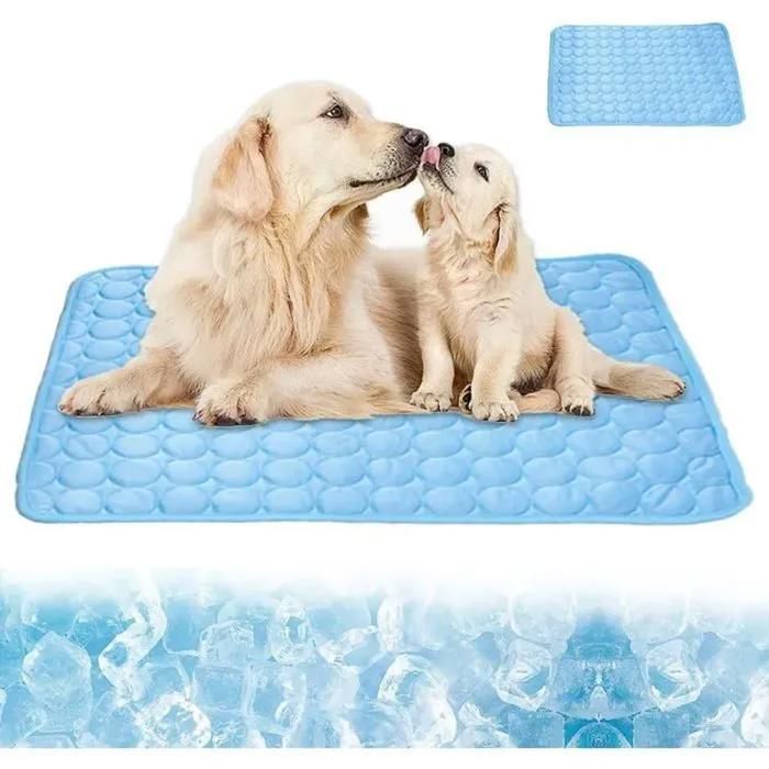 Tapis Rafraîchissant Chien 100x70 cm (XL) Matelas de Refroidissement Auto-Refroidissant en Soie de Glace Grand Tapis Fraîcheur