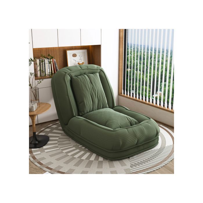 Canapé-lit ergonomique pliable 5 réglages (90°-180°) 2 coussins multifonction gain de place salon/chambre/lecture (vert)