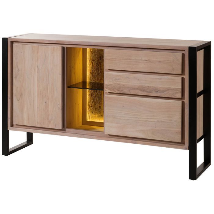 Buffet bas Acacia / bois de récupération natur laqué massif 150x40x90 cm bois massif DENVER #110