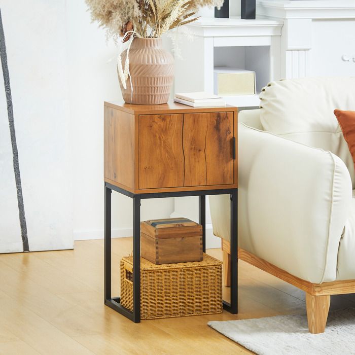 Meuble dentrée industriel console avec rangement 1 porte bois naturel métal noir 40 x 30 x 76 cm JOINERY