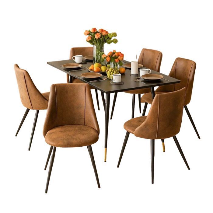 MEUBLES COSY Ensemble de salle à manger comprenant une table extensible et 6 chaises industrielles en suédine