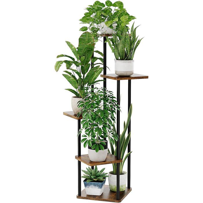 Support pour Plantes à 5 Niveaux Étagère Intérieure et Extérieure en Métal Brun Rustique