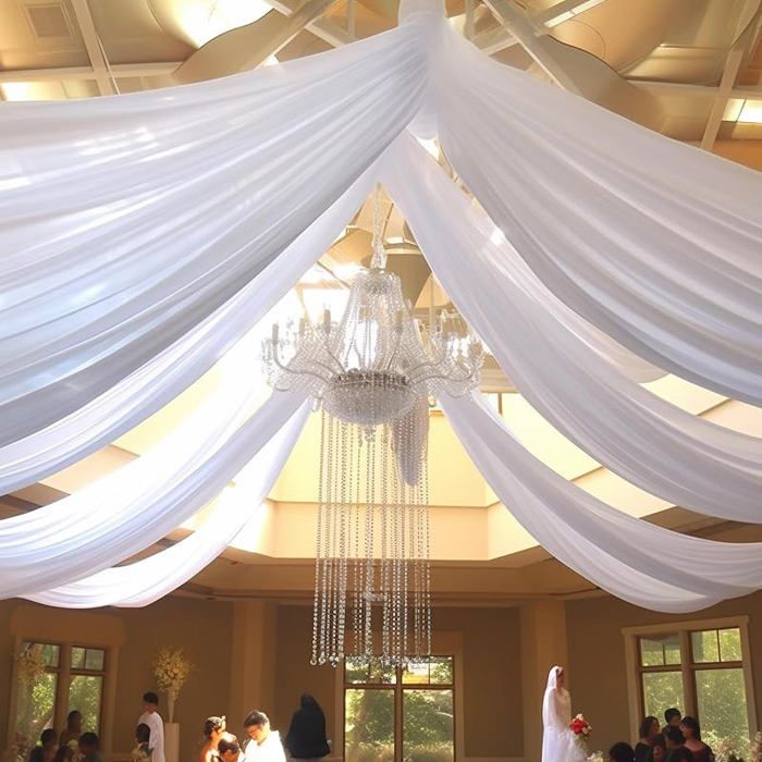 Jupe de Plafond Suspendu Manteau en Mousseline de Soie Décoration de scène Rideaux en Mousseline (Blanc 10 m x 0.73 m)