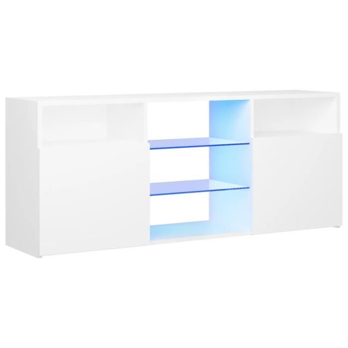 Meuble TV - ALOMEJOR - NEAUVO - Blanc - 120x30x50 cm - Lumières LED RVB
