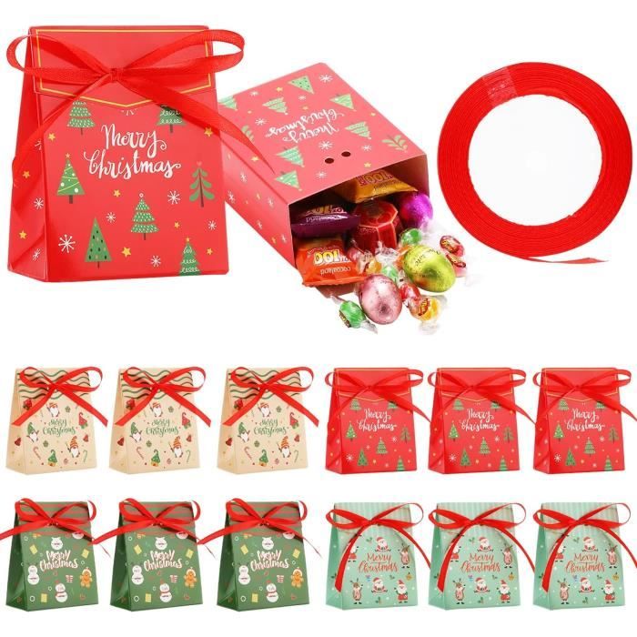 Boîte Cadeau AMOUNE 12 Pièces Papier Kraft Ruban Rouge