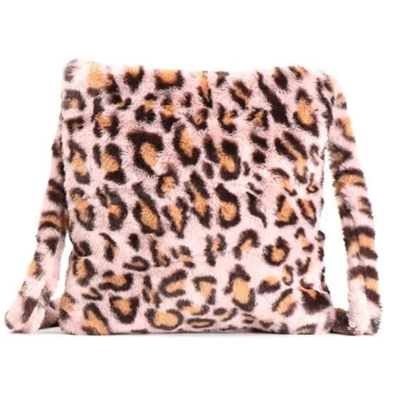 Sac à Main En Fausse Fourrure Léopard - Chaud Et Doux - Bandoulière Réglable Pour L'Automne/Hiver