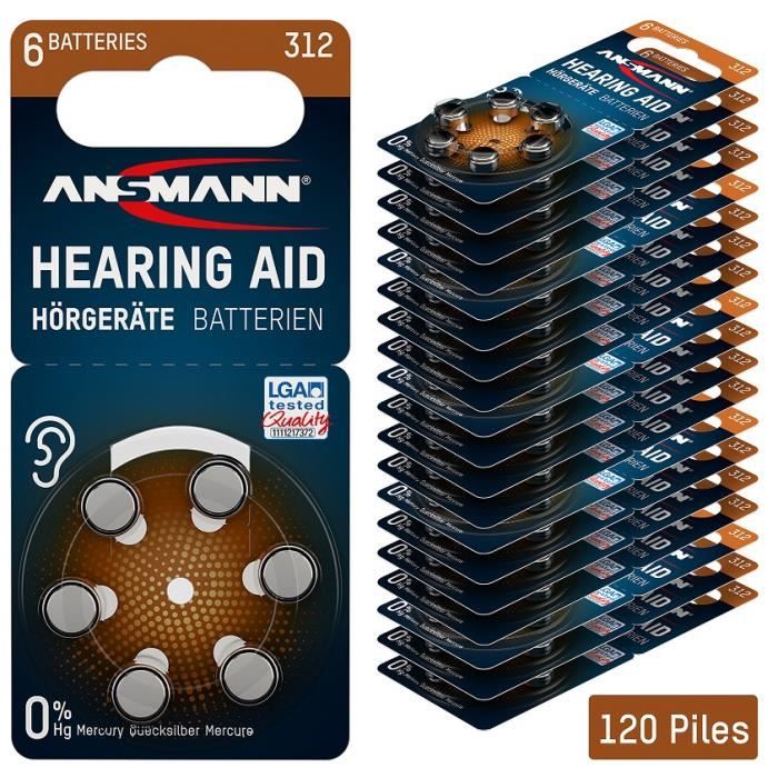 ANSMANN Piles auditives 312 1,4V 60 pièces – Piles bouton type 312
