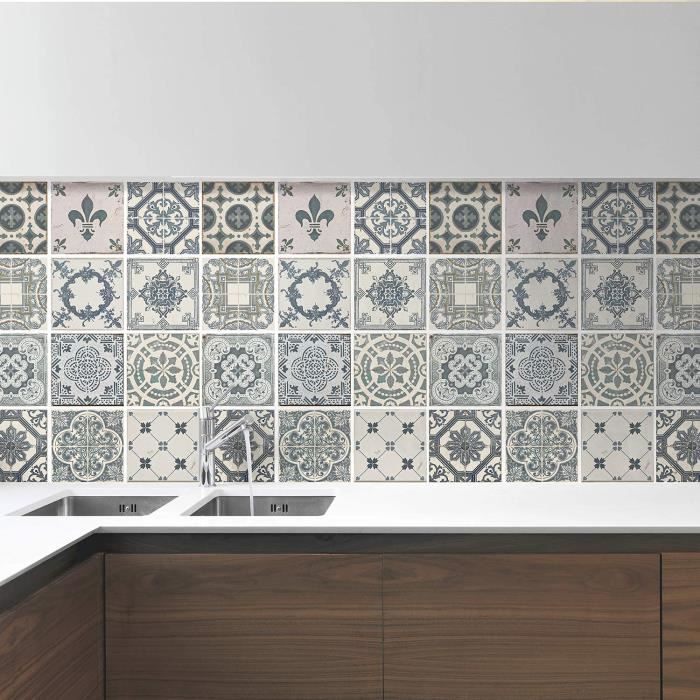 Panneaux Muraux Autocollants Imitation Carrelage - 60x30 Cm, Effet Marbre, PVC