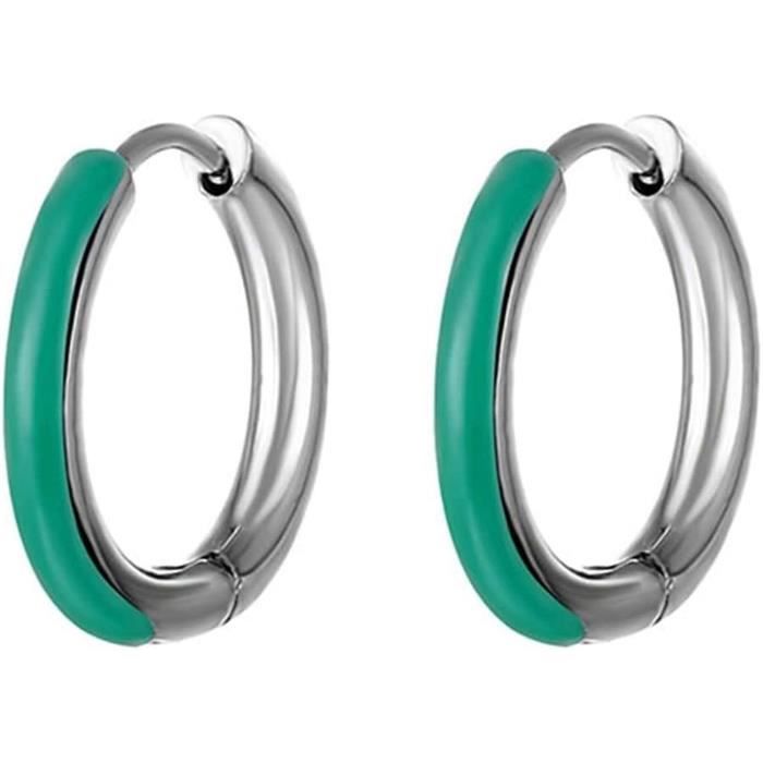 Boucles D'Oreilles Créoles Anneau Acier Inoxydable Noir Charnière - Homme Femme (1 Paire)