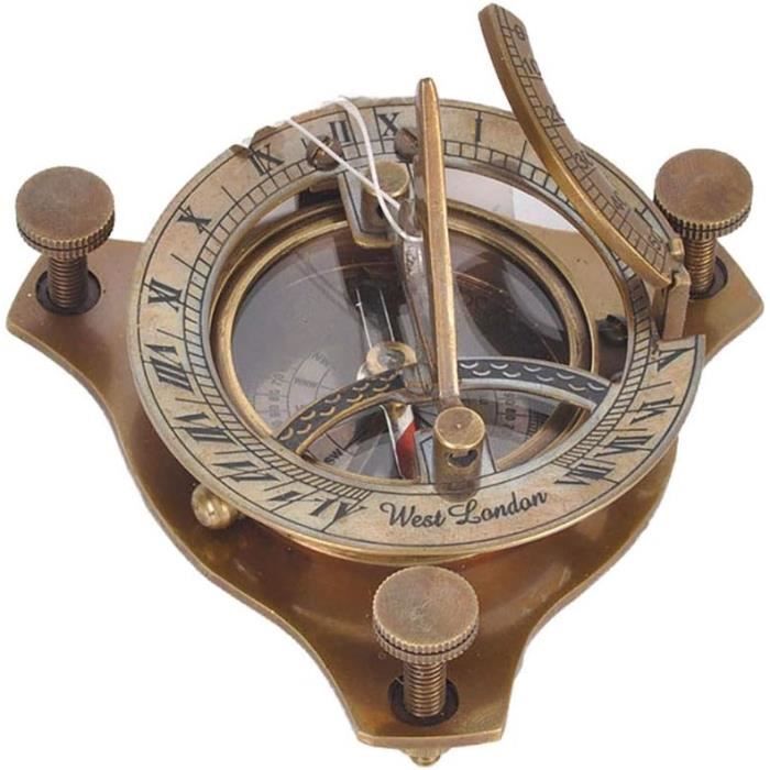 Montre-bracelet Steampunk – Boussole + Cadran Solaire, Laiton Et Cuir Fait Main
