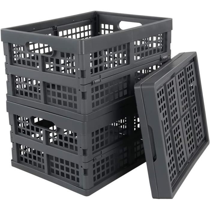 Boîtes Rangement Sosayet - Lot De 4 Cubes Pliables 26x26x28cm | Textile Non-Tissé | Gris | Organisateur