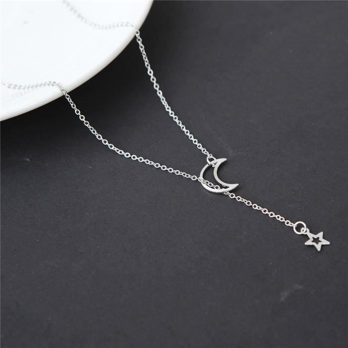 Collier ras du cou en alliage de zinc avec pendentif lune et