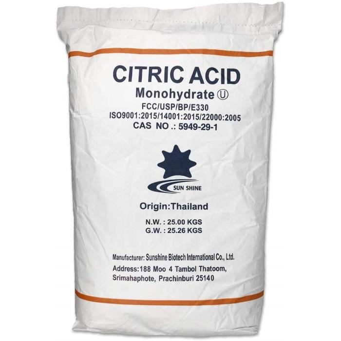 Acide citrique de qualité alimentaire, 25 kg - Compléments alimentaire