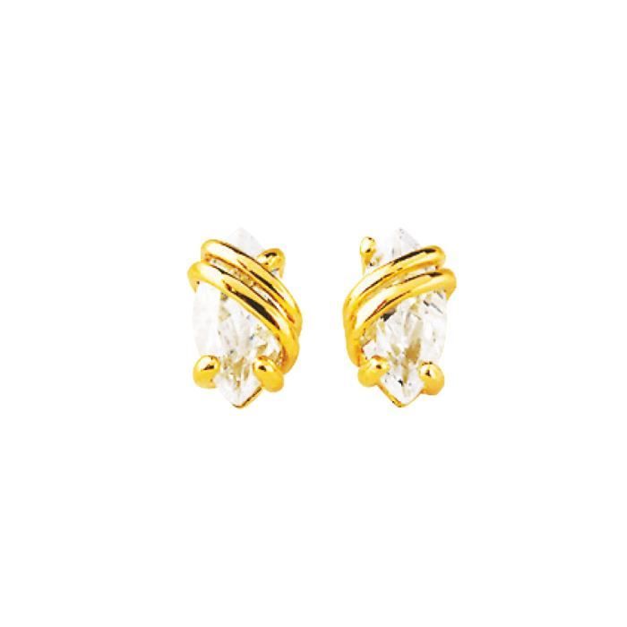 Boucles D’oreilles Puces – Oxyde De Zirconium 2x7 Mm, Plaqué Or 18K, Pour Femme