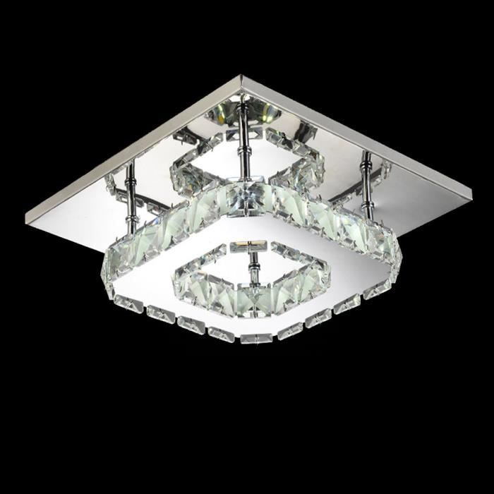 UNI Plafonnier Cristal Suspension LED Luminaire Miroir en Acier Inoxable Lumière Blanche Froide