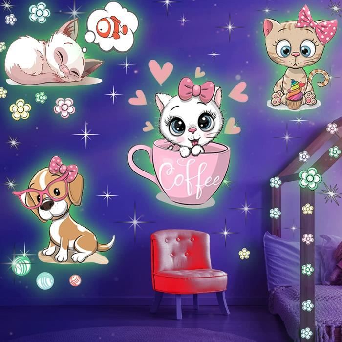 Stickers muraux phosphorescents en forme de chat avec chien et poisson, pour  chambre d'enfant, idéal comme cadeau [974] - Cdiscount Maison
