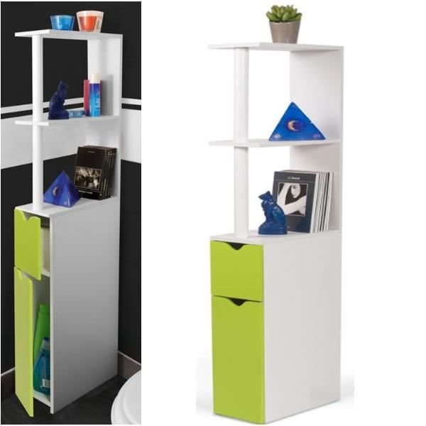 Meuble Wc Etagere Bois Gain De Place Pour Toilette Porte Verte