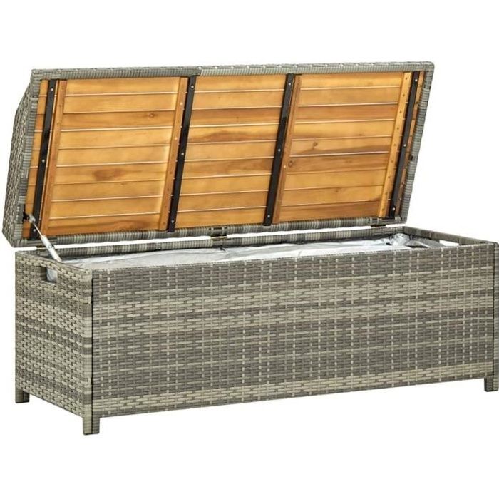 Tidyard Banc de Rangement de Jardin 120 cm Boîte de Stockage Coffre Gris en Résine tressée[45]