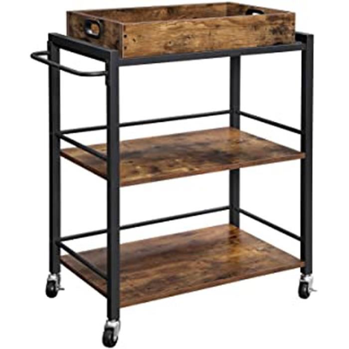 Desserte De Style Industriel Chariot De Cuisine Avec Plateau Amovible Avec Pieds Reglables Et Roulettes Etagere De Cuisine Cdiscount Maison