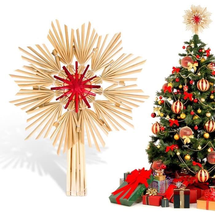 Étoile Sapin de Noël, Pointe Noël en Paille Naturel, Décorationde Sapin