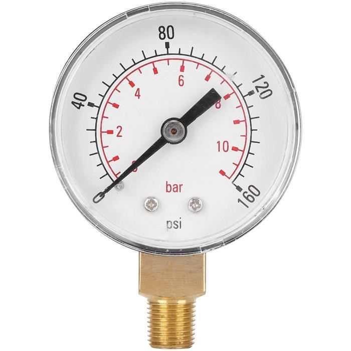 Manomètre Mini 0-160 PSI / 0-10 Bar - Filetage 1/8 NPT, Cadran 40mm, Pour Carburant, Air, Huile, Eau - 6