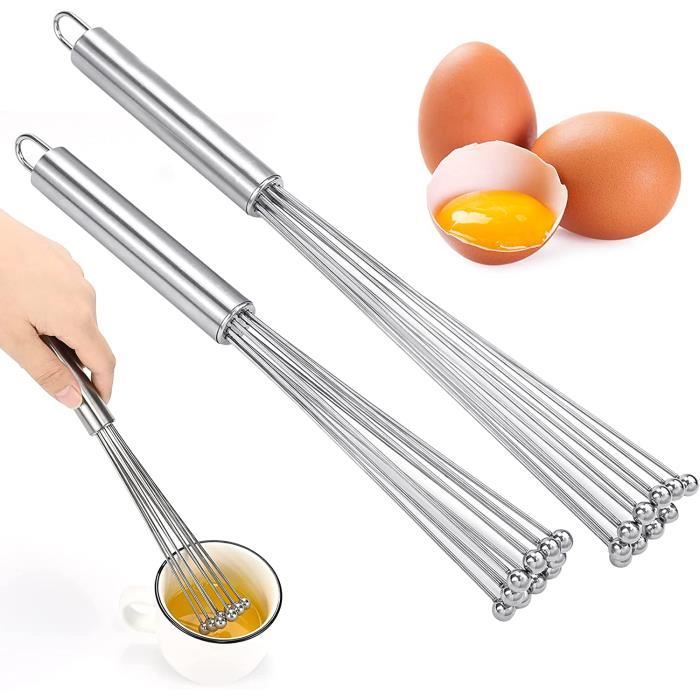 Fouet à Bille Fouet Cuisine Professionnel 2 Pièces Fouets en Acier Inoxydable Fouet Plat Fouet Patisserie Fouet Manuel en Acier Inoxydable pour Sauce de Cuisson Mélangeur 10 Pouces et 12 Pouces