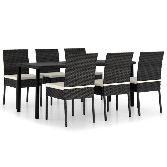 Qualité luxe© | Mobilier à dîner de jardin & Ensemble de 1 table avec 6 chaises & Résine tressée Noir |349386