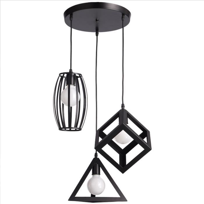 U-do Lustre Lampe Suspension Vintage Ensemble de 3 Luminaire Suspension Noir E27 Abat-Jour pour Cuisine Salon Plafond Chambre