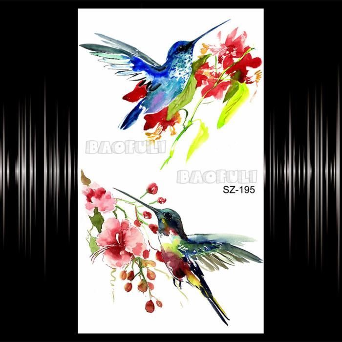 Autocollants Tatouage Temporaire Colibris Aquarelle - 17 Motifs Réalistes Imperméables