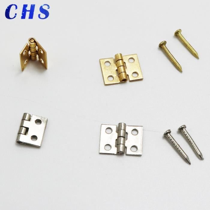 Argent Mini charnière en métal doréargenté, 10x8mm, 30 pièces, charnière en laiton pour