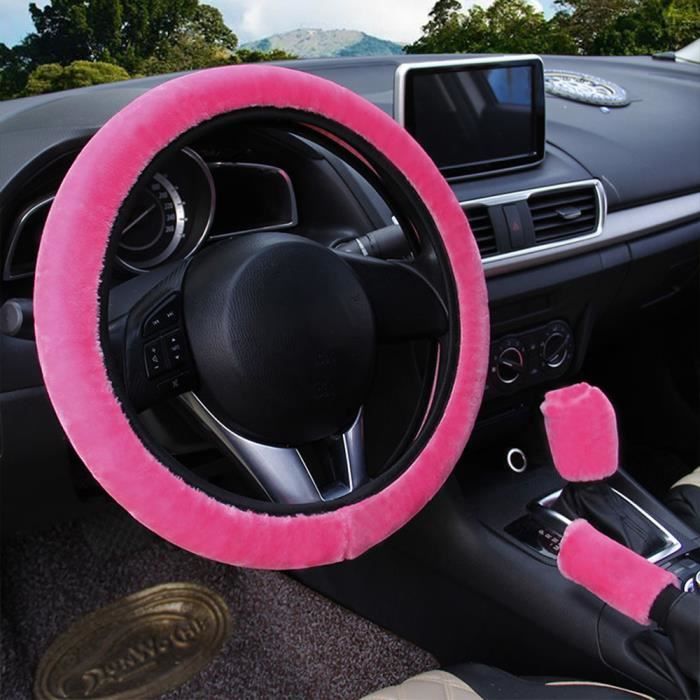 Doux Leopard De Voiture Chaud Volant Couverture Handbrake Grip Engrenage Shift Plush Pour Les Femmes En Hiver Blanc