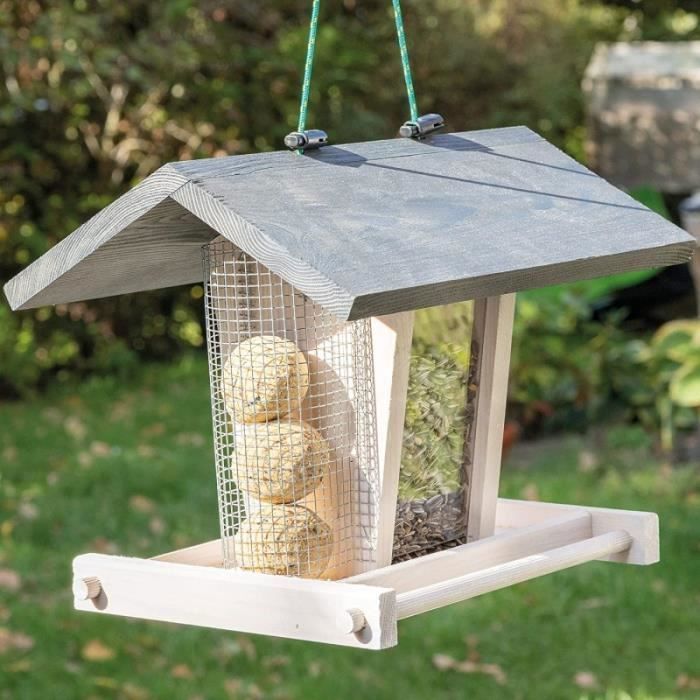 Comparer les prix de Mangeoire oiseaux extérieur à suspendre pour oiseaux sauvages pour jardin balcon Distributeur de graines «324 Cabane Gris Blanc»