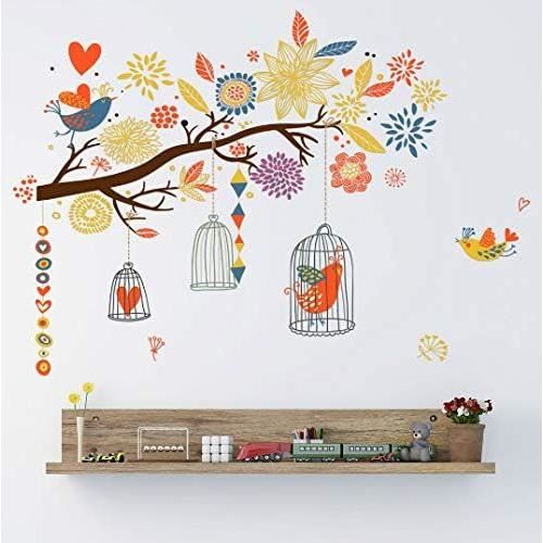 Stickers Branche Cage Oiseau - Autocollant Muraux Et Deco
