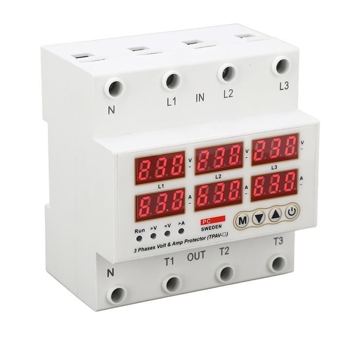 Relais De Surveillance Tension Triphasé 3P+N - Voltmètre Sélecteur De Phase 100A | Réglable Surtension/Sous-tension