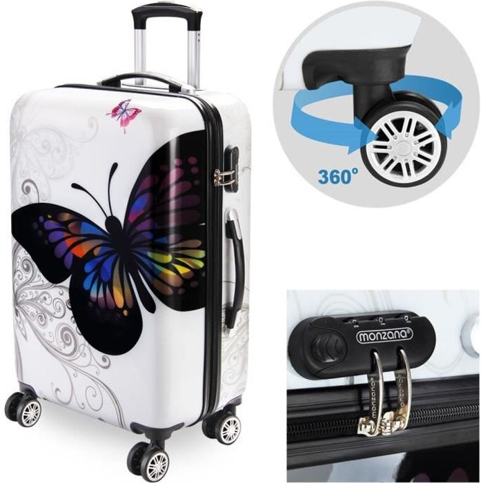 valise rigide butterfly avec cadenas à combinaison - taille l - voyage vacances